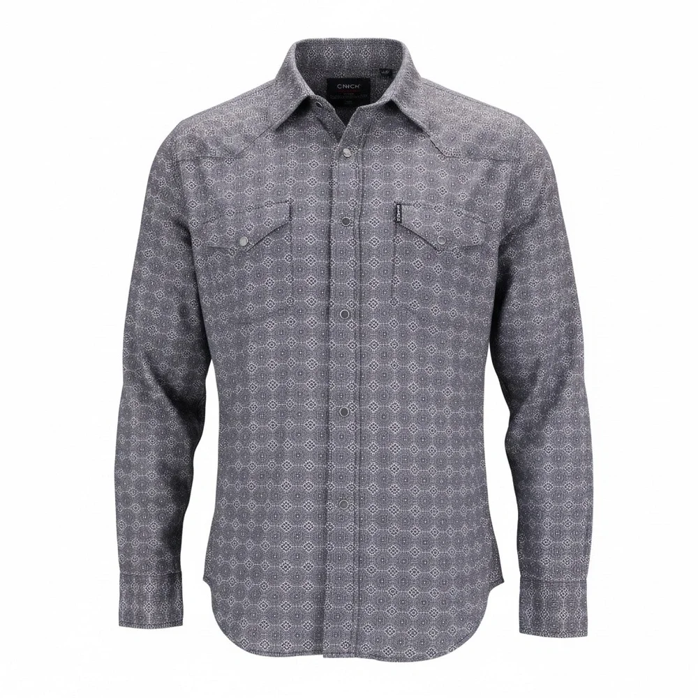 Cinch Modern Fit Men's‎ Snap Front L/S Shirt Purple Black Geometric Size X-Large